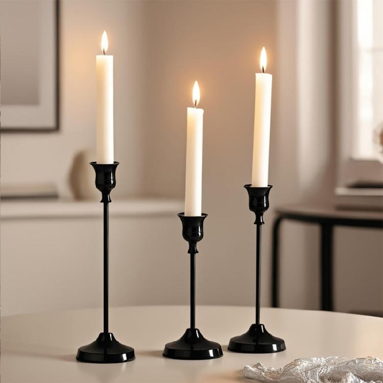 3Pcs Set of Elegant Candle Holders in Electroplated Aluminum Features Different Height for Versatiled Display