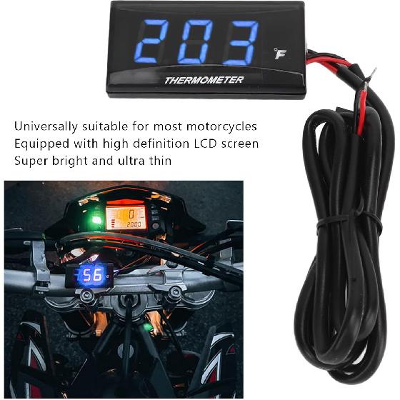 Motorbike Water Temperature Gauge Motorcycle Digital LCD Gauge Ultra Thin DC 12V 18mm Sensor Adapter Universal Fit for Most Motorbikes (Blue)