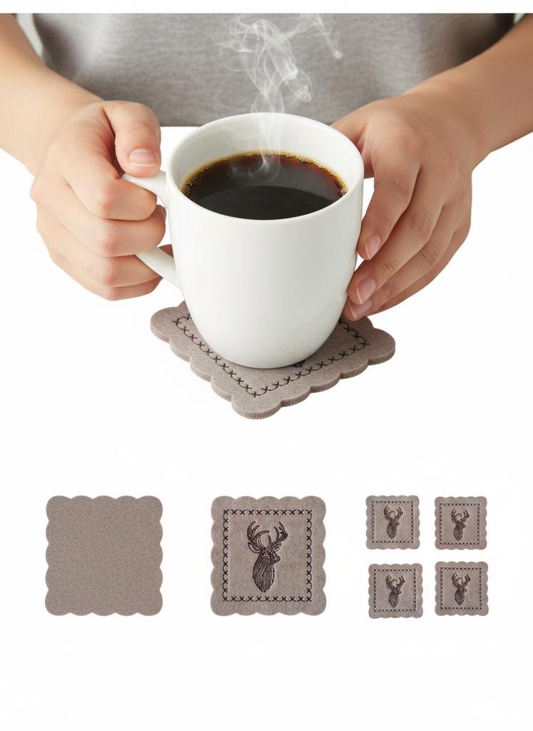 Felt Mug Glass Coater Set Of 4 Beige 10×10 Cm