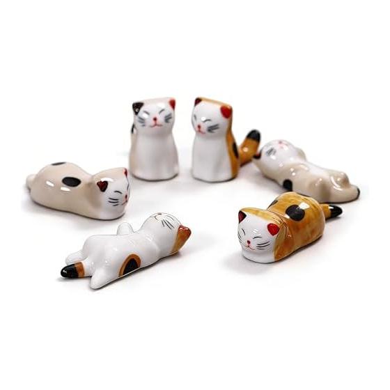 Cute Cat Design Ceramic Chopstick Rest & Pen Stand - Small Figurine, Perfect for Home & Small Restaurants - Ceramic Dishware Holder - Use for