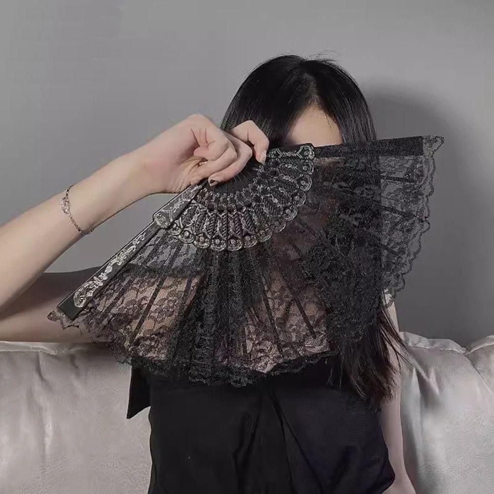 1Pcs Sweet Folding Lace Fan Lolita Decorative Fan New Chinese Dance Fan  Photography Photo Prop