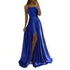 LYRIA Burgundy Satin Beach Maxi Women Dress for Christmas Sexy Side Slit Adjustable Straps Evening Prom Dress Cheap Bridesmaid Dresses