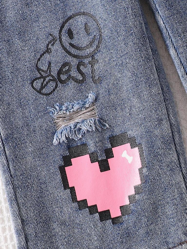 Trendy Girls' Pink Striped Shirt & Ripped Jeans Casual Set