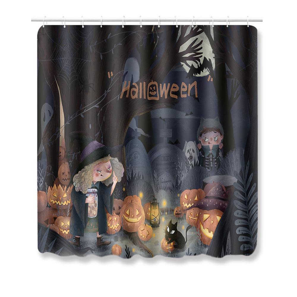 Halloween Shower Curtain Floor Mat Combination Four-Piece Set Kitchen Absorbent Non-Slip Carpet Bedroom Door Mat