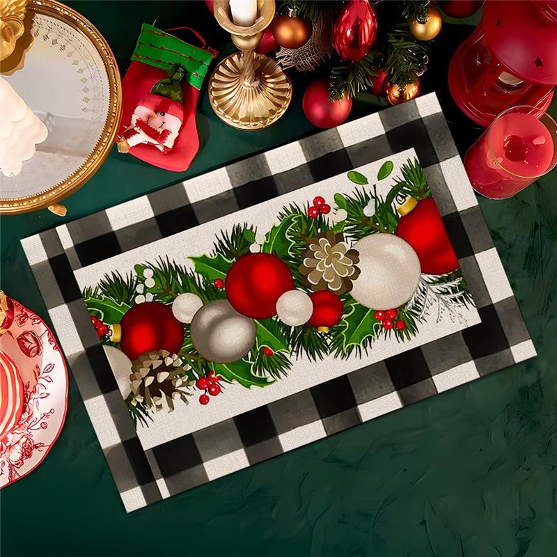 2025 Trend 4PCS Xmas Trees Snow Pink Christmas Placemats Winter Table Mats For Kitchen Dining Decoration