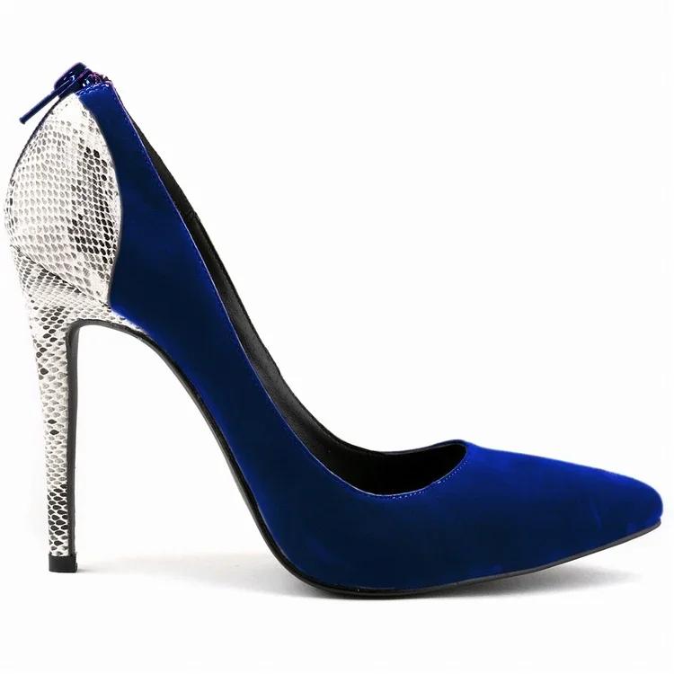 Nové dámské lodičky Sexy 11cm špičatá špička Vysoké podpatky Sametový hadí vzor Zip Dámské lodičky Černé Červené Párty Svatba Boty