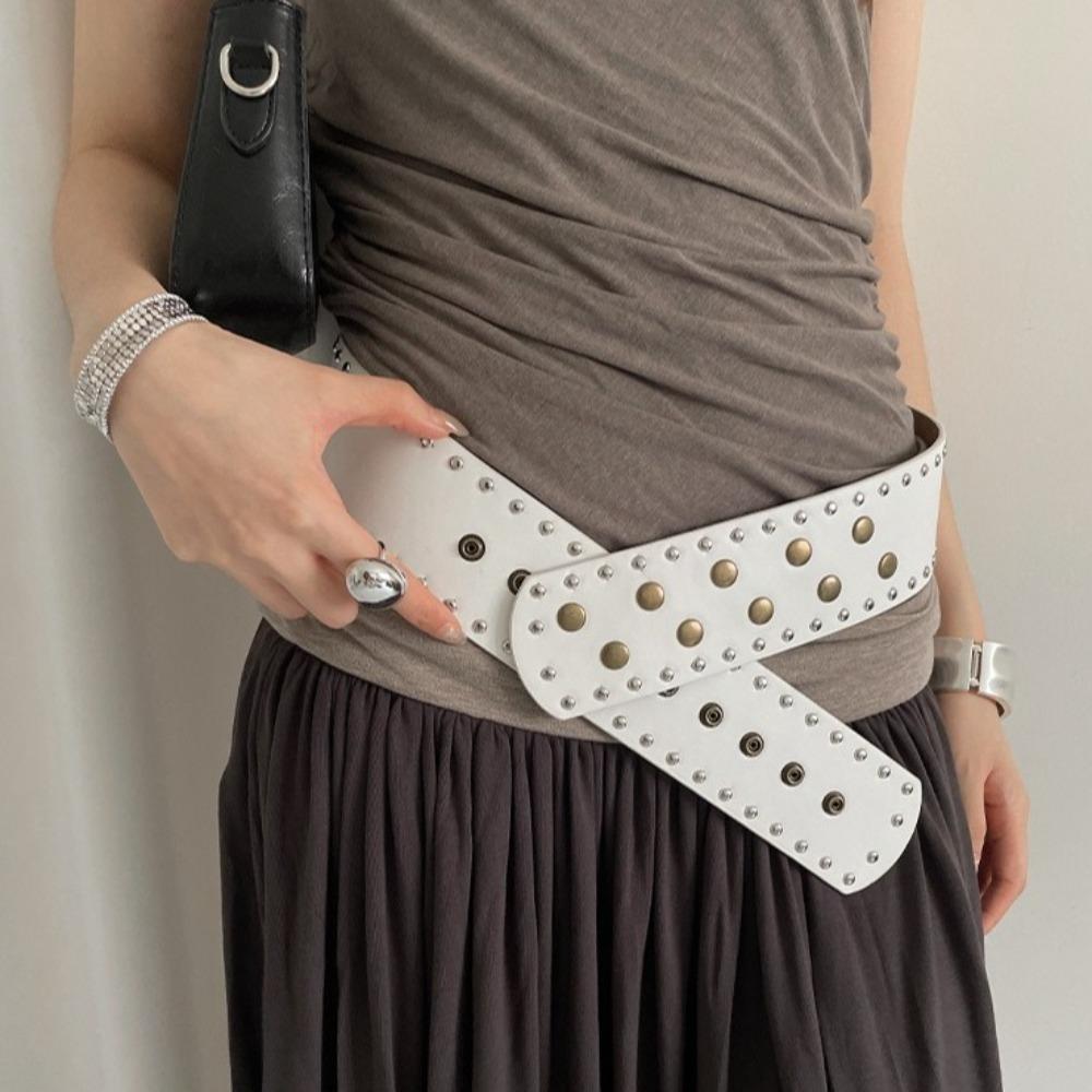 Snap Button Rivet Waist Belt Gothic Dress Jeans Belt Fashion Wide Women's Belt  Streetwear