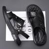 Summer New Thick Sole Sandals Men Anti Slip Leather Beach Shoes Soft Bottom Driving Casual Slippers