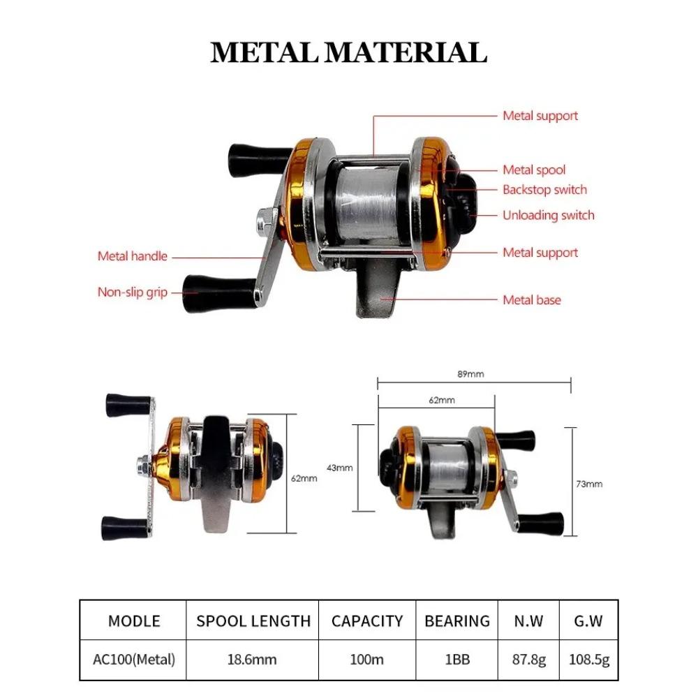 New Mini Winter Ice Fishing Wheel Double Rocker Arm Metal Main Body with Line Ice Pole Drum Bait Runner Fishing Reel Cast Drum Wheel