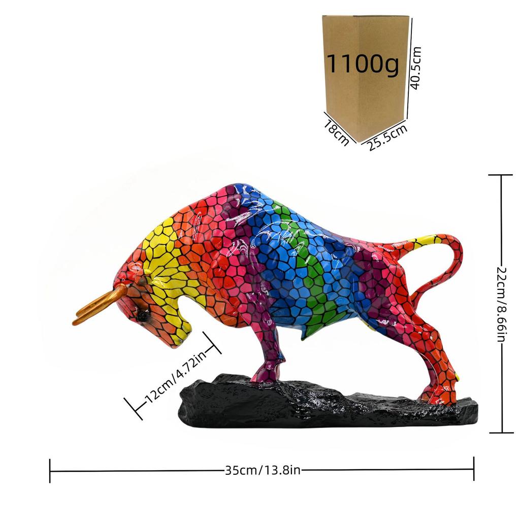Creative Water Transfer Colorful Wall Street Bull Ornament, Resin Craft For Home Living Room Entrance Desktop Decoration