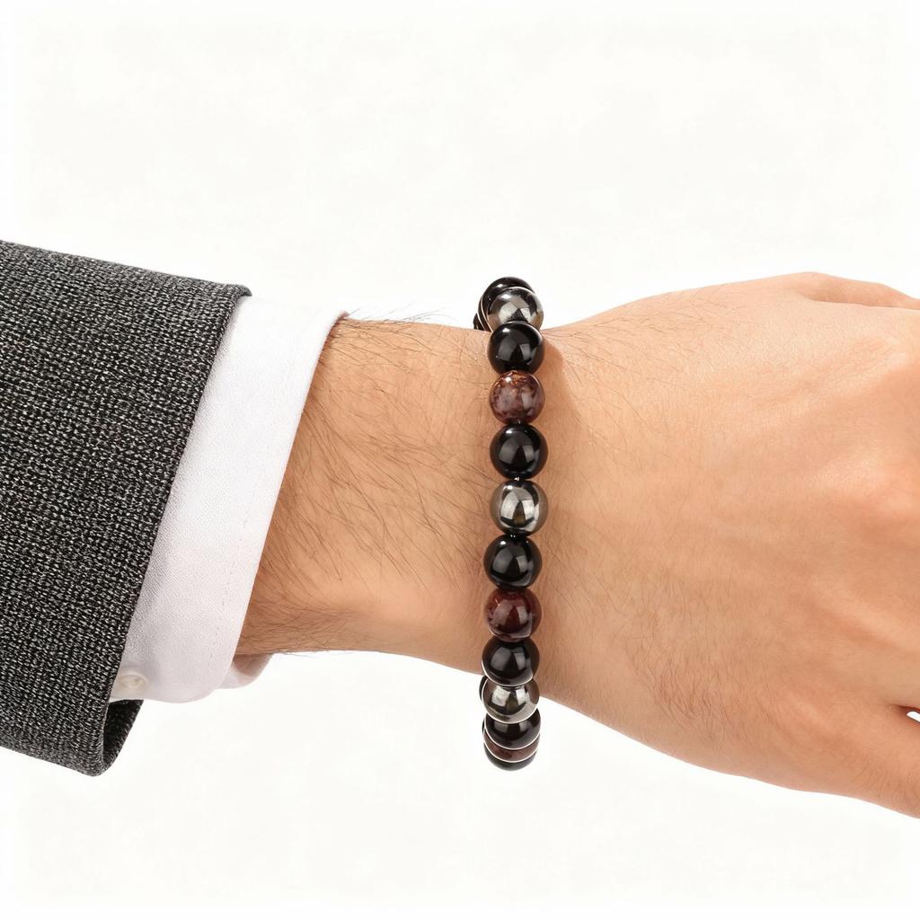Festive Gifts Black Onyx Hematite Red Gold Flake Glass Beaded Bracelet Minimalist Fashion Jewelry For Men Women Daily Wear Gift