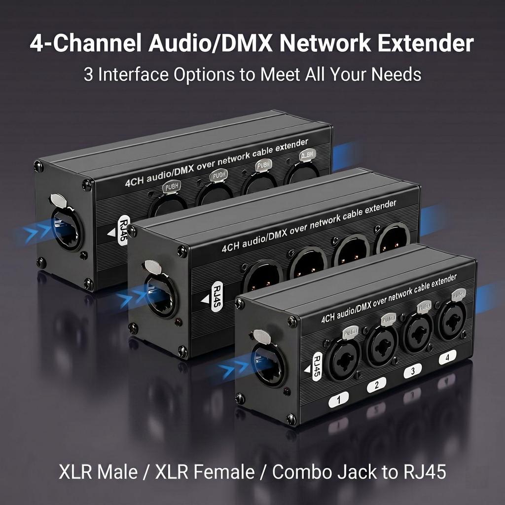 RJ45 Ethernet Audio Extender: 4-Way XLR Male to Female Cable Extension