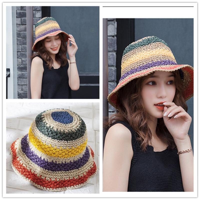 New Hyunya Style Colorful Hand Crocheted Foldable Crochet Shading Sunscreen Tourism Resort Seaside Straw Hat