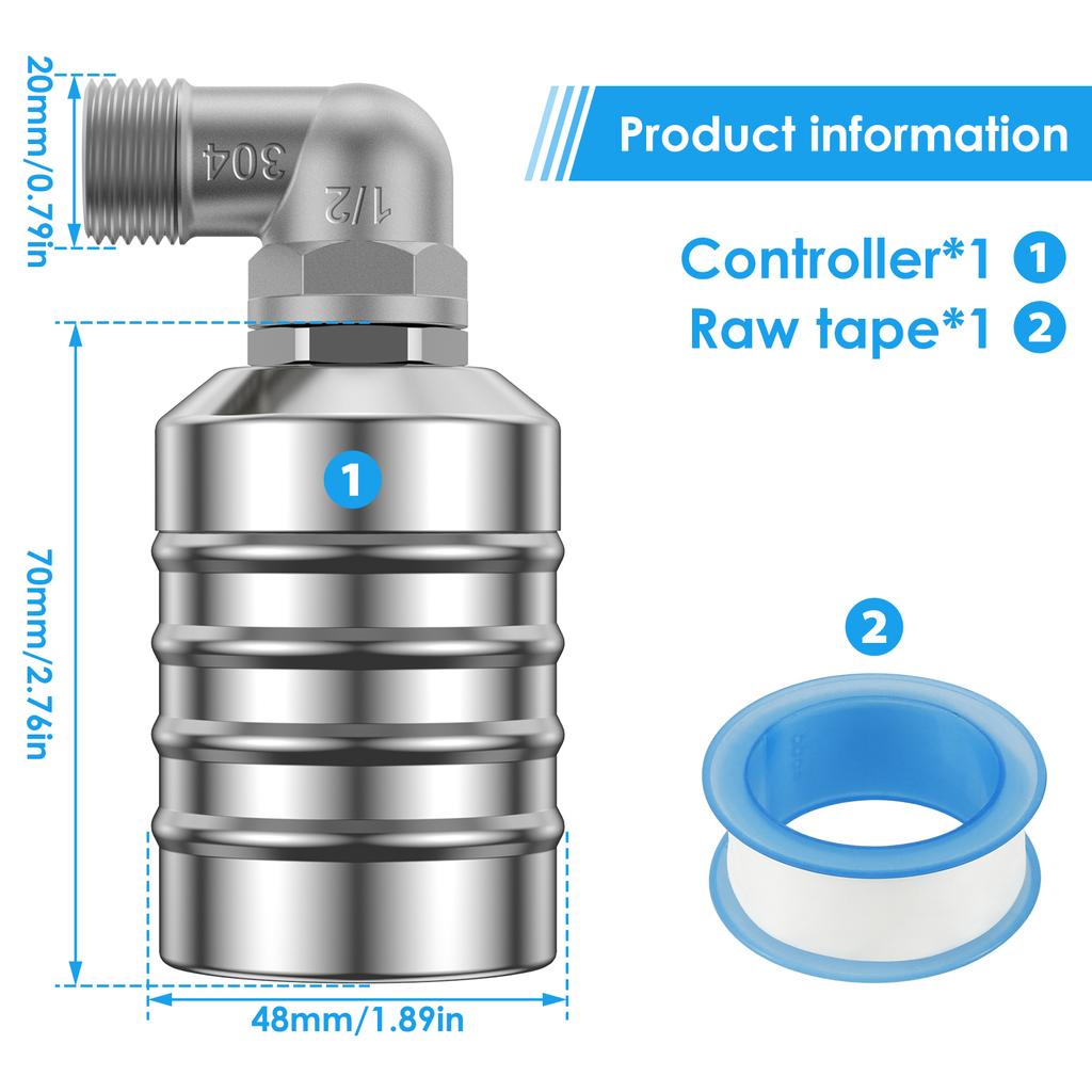 1/2 PCS Floating Ball Valve Automatic Water Level Control Valve 1/2 Stainless Steel   Water Tank Valve Safe Water Tower Shutoff