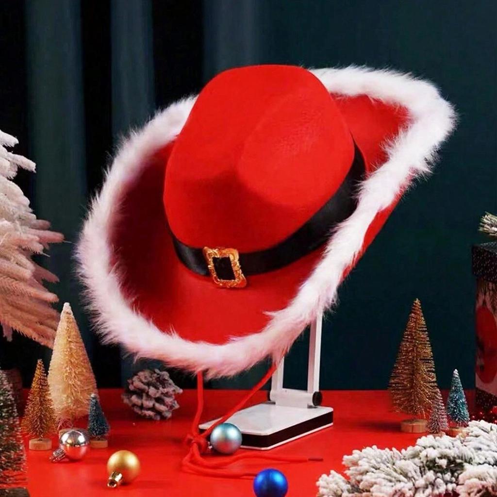 Christmas Red Denim Frayed Edge Santa Hat for Holiday Performances