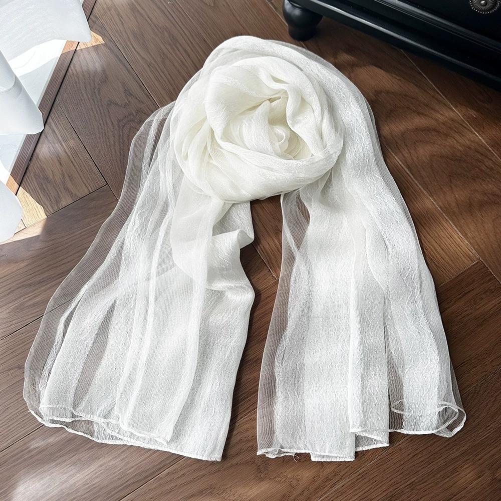 Solid Color Mulberry Silk Scarf Long Length Sunscreen Silk Scarf for Women Decoration Water Wave Pattern Scraves and Shawls