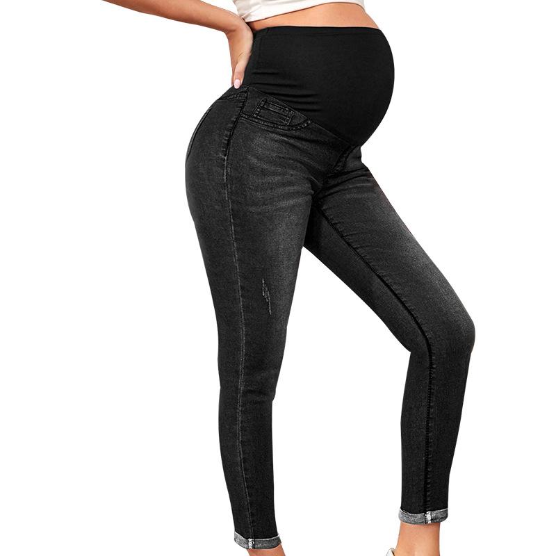 Pregnant Women High Waist Support Belly Jeans Maternity Hip Lifting Elastic Denim Pants Daily Work Wear Streetwear Loungewear