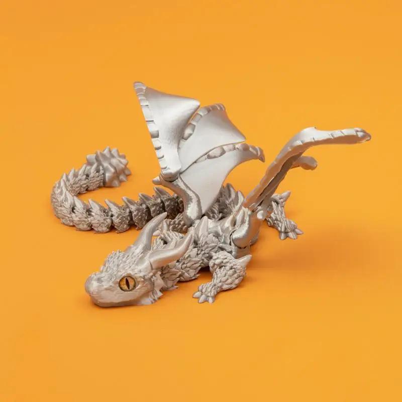 3D Printed Winged Carriage Dragon Figurine With Random Eyes Art Deco Resin Dragon Sculpture, Tabletop Animal Theme Deco 1PC 2025