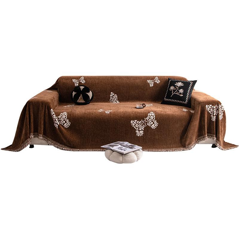 Butterfly Design Sofa Cover - Machine Washable, Pet Scratch Resistant, Black Chenille with White Lace Accents, Perfect for Living Room, Bedroom