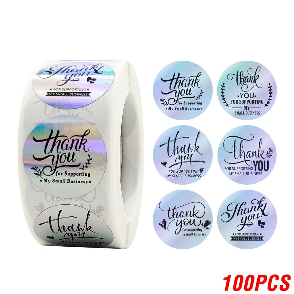 100-500pcs Thank You for supporting my small business Sticker Holographic Laser Stationery Seal Labels Sticker Wrapping Supplies