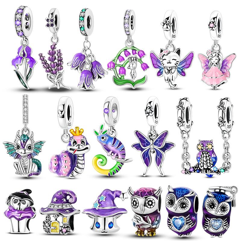 Charm Genuine Copper Tulip Butterfly Chameleon Pendant Piece Bead Elements Suitable For Authentic Bracelet Style For Women Jewelry Creation Present
