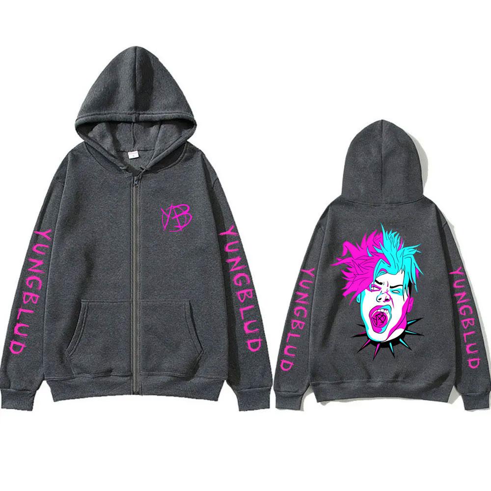 Singer Yungblud Face Graphic Zipper Hoodie Men Women Rock Vintage Oversized Zip Up Jacket Men's Fleece Cotton Zip Up Sweatshirt