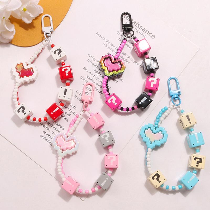 Portachiavi Cuore Carino Lanyard Trendy con Perline Color Caramella Cordoncino da Appendere per Custodia Telefono Decorazione Borsa Auto Zaino Ciondolo con Perline