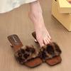 Fashion Women's Slippers New Fashion Plush Warm Luxury Autumn Winter Open Toe Fake Fur Leopard Decorative Non-slip High-heeled Slippers