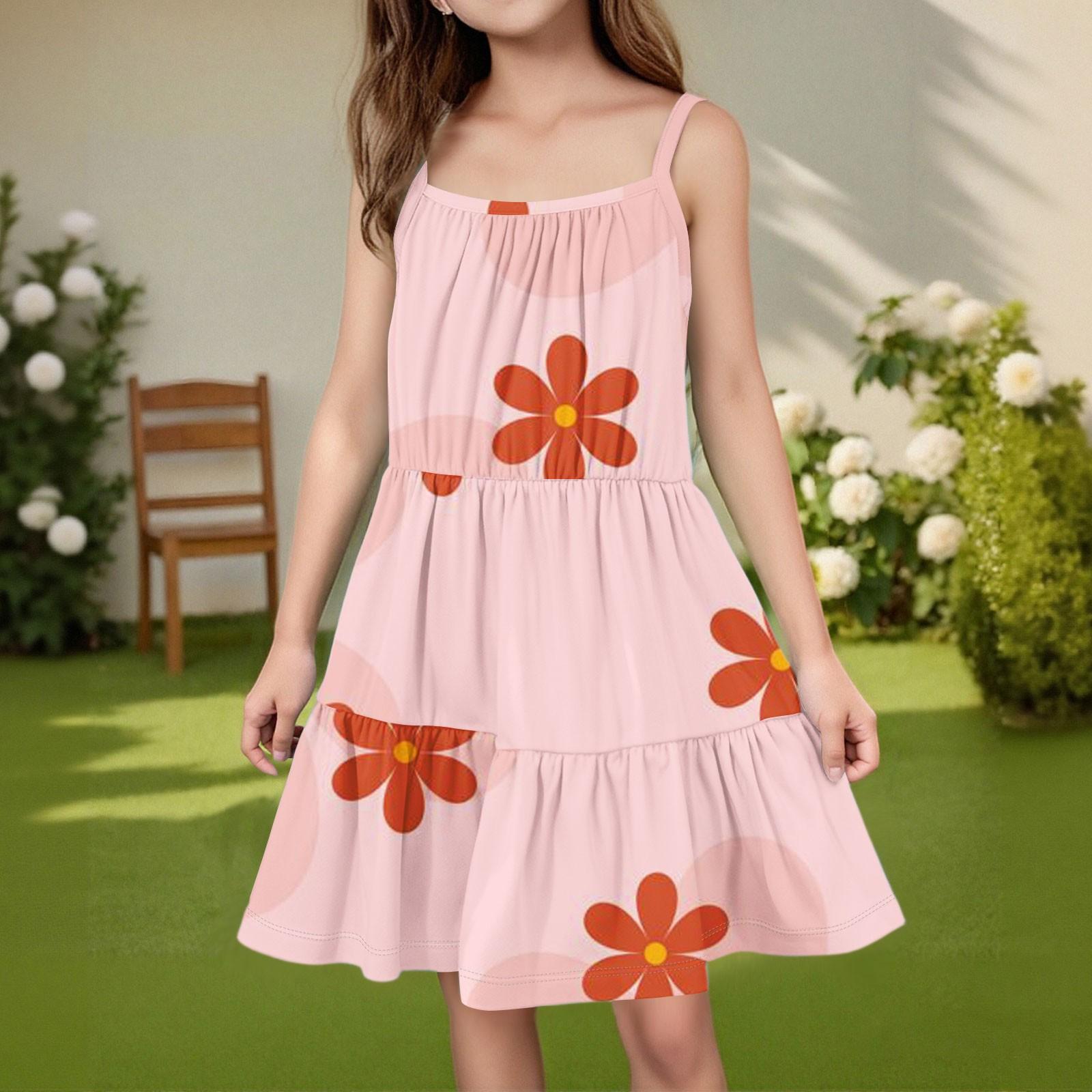 

Детское летнее повседневное модное платье без рукавов с круглым вырезом 140 розовый