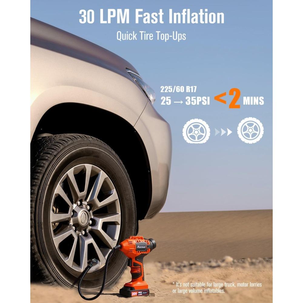 

Avid Power Tire Inflator Portable Air Compressor, 20V Cordless Rechargeable Battery Tire Pump w/ 12V Car Power Adapter, Digital помаранчевий