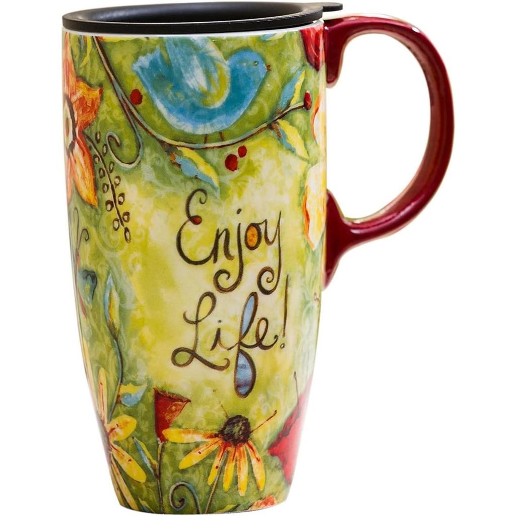 Tall Ceramic Travel Mugs 17 Oz. Sealed Lid With Color Box and Handle Coffee Cup