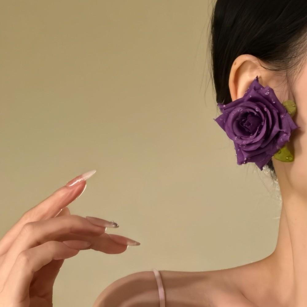 French Style Floral Stud Earrings Cloth Drop Earrings Elegant Rose Flower Earrings  Girls