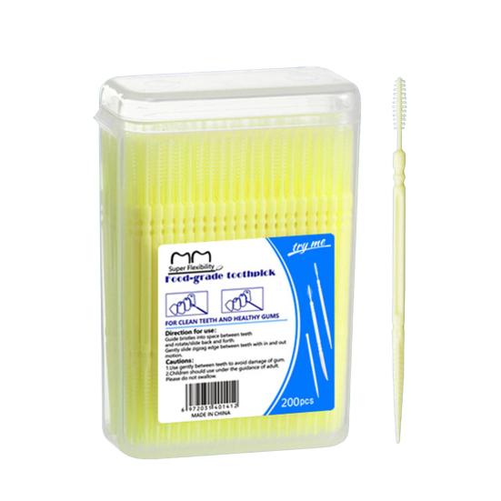 200Pcs/Box Disposable Double-End Toothpick Brush Plastic Interdental Brush Toothpick Dental Plaque Removal Flosser Teeth Cleaning Tools