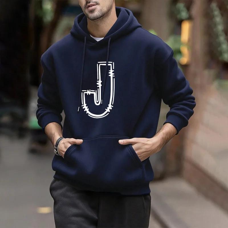 J Buchstabe Bedruckte Herren Kapuzenpullover Herbst Winter Lässige Sportbekleidung Jogging Hoodies Männlich Outdoor Komfort Warmes Überziehshirt