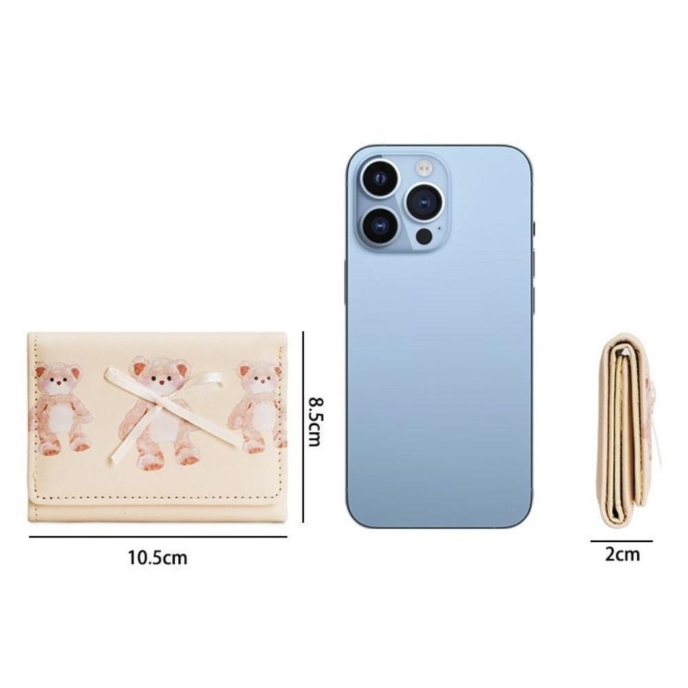 New Cute Bear Bow Coin Purse Portable Folding Credit Card Holder Multi-Slot Tri-fold Coin Pouch Girl