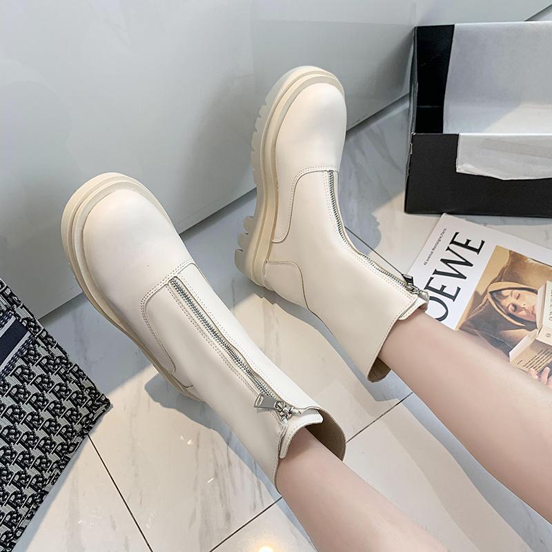 Mode 2024 Neue Herbst- und Wintermode Modisches Front-Reißverschluss-Design Damen-Kurzstiefel Einfarbig Runde Zehenpartie Übergröße Mode-Stiefel