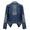 Women Pocket Button Denim Jacket Patchwork Turn-Down Collar Femme Jeans Coat Autumn  Fashion Outwear