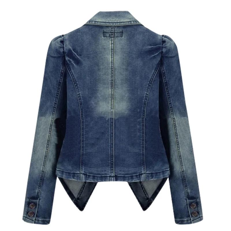 Women Pocket Button Denim Jacket Patchwork Turn-Down Collar Femme Jeans Coat Autumn  Fashion Outwear