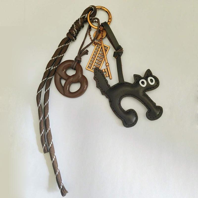 Yogodlns Lovely Bread Handmade Rope Backpack Bag Accessories Cute PU Leather Cat Shape Handbag Pendant
