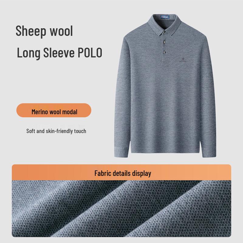 MONTAGUT Men's Merino Wool Blend Long Sleeve Polo Shirt