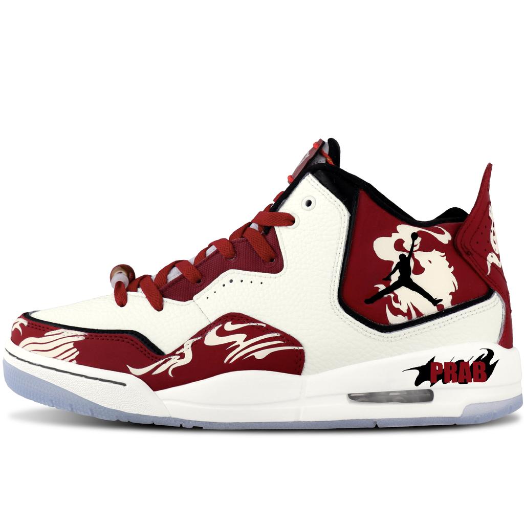 Jordan Courtside 23 Leather Abrasion Resistant Mid top Vintage Basketball Shoes Unisex Beige Red AR1000-104(Team1559-SBOX)