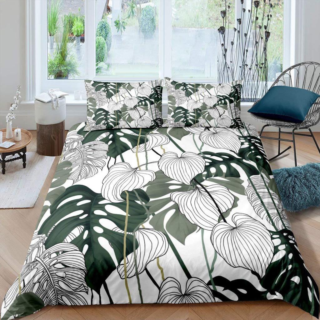 Palm Leaves Duvet Cover Monstera Banana Leaves Comforter Covers Hawaiian Tropical Bedding Set Green Leaves Branches Quilt Cover