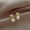 Silver Cross Pearl Stud Earrings - Elegant & Trendy Women's Jewelry
