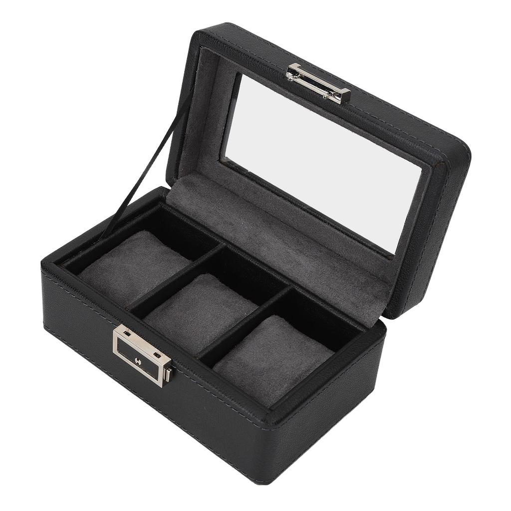 3 Grids Watch Display Case PU Leather Space Saving Single Layer Watch Storage Box for Watch Jewelry