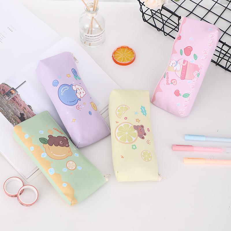 Cartoon Lemon Bear Pencil Bag - Multifunctional Storage for School Students.