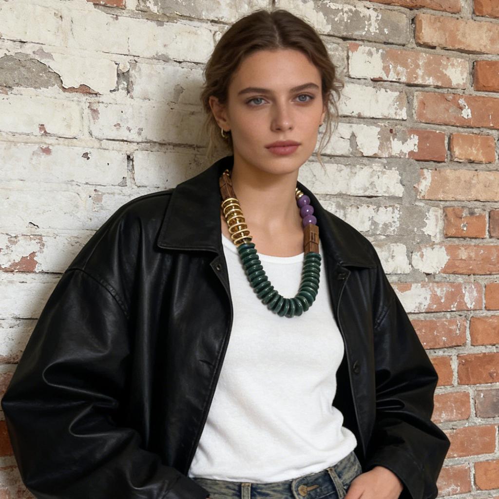 Exaggerated Casual Retro Literary Geometric Plastic Beaded CCB Wooden Square Splicing Necklace Women's Necklace