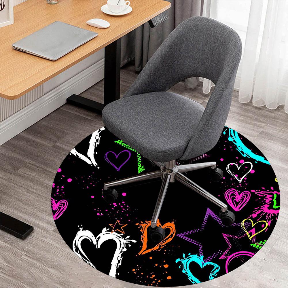

1pc Stars Hearts Round Chair mat Area Rug - Non-Slip, Floor Mat for Office, Bedroom, home decor Christmas Gift p0811310 80cm