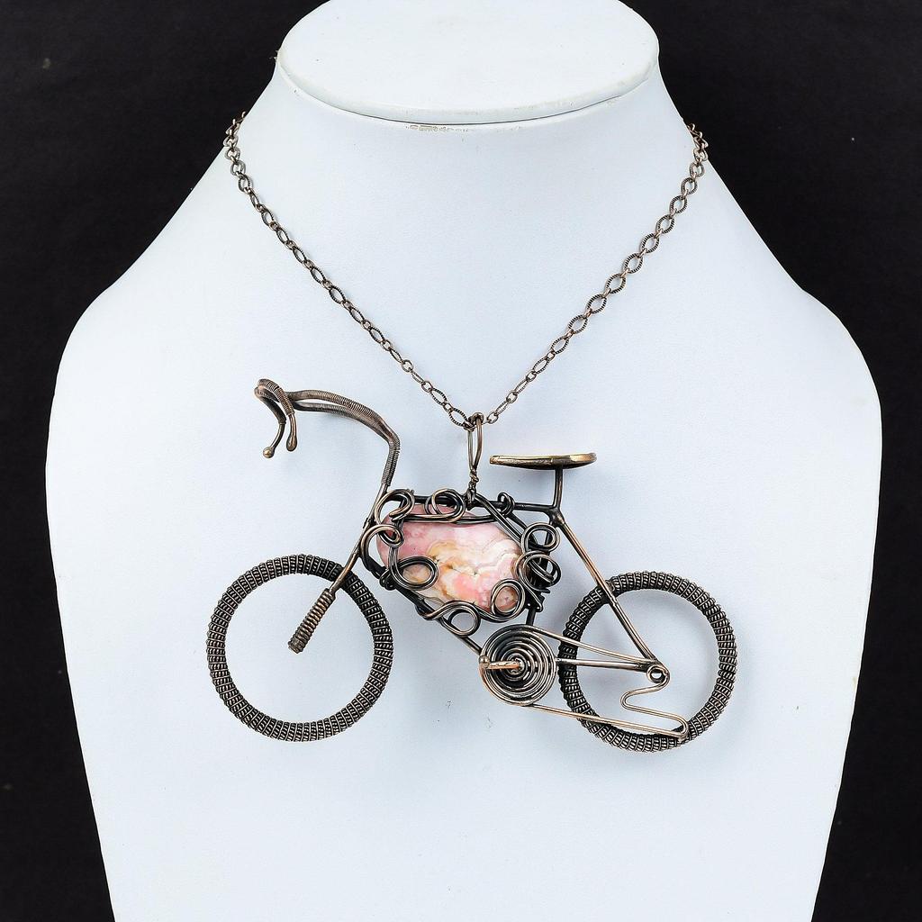 Rhodochrosite Pendant Copper Wire Wrapped Gemstone Pendant Handmade Copper Jewelry Cycle Pendant Anniversary Gift Real Rhodochrosite Jewelry