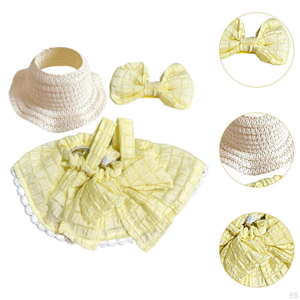 3 Pieces Dolls Dress with Hat Bow Hairpin Outfits Handmade Clothing for 15-17cm