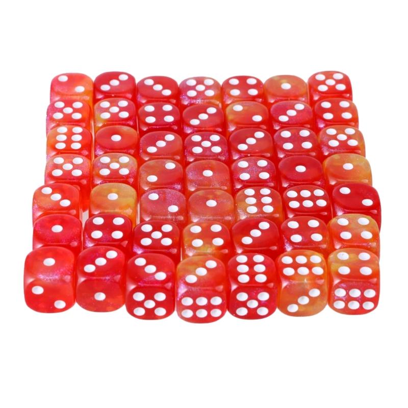 Rounds Corner Six Sided Dices Bulk, Pack of 50 Assorted Color 12mm D6 Acrylic Dices Cubes with Number Dots for Kids Use